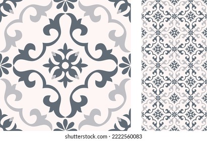 Seamless Azulejo tile. Portuguese and Spain decor. Ceramic tile. Seamless Floral pattern. Vector hand drawn illustration, typical portuguese and spanish tile