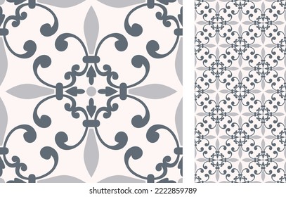 Seamless Azulejo tile. Portuguese and Spain decor. Ceramic tile. Seamless Floral pattern. Vector hand drawn illustration, typical portuguese and spanish tile