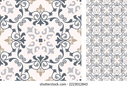 Seamless Azulejo tile. Portuguese and Spain decor. Ceramic tile. Seamless Floral pattern. Vector hand drawn illustration, typical portuguese and spanish tile