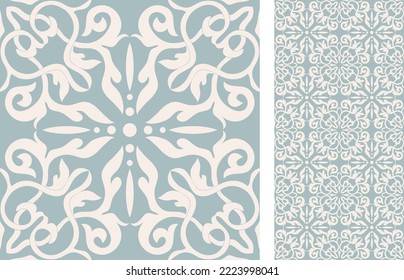 Seamless Azulejo tile. Portuguese and Spain decor. Ceramic tile. Seamless Floral pattern. Vector hand drawn illustration, typical portuguese and spanish tile