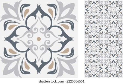 Seamless Azulejo tile. Portuguese and Spain decor. Ceramic tile. Seamless Floral pattern. Vector hand drawn illustration, typical portuguese and spanish tile