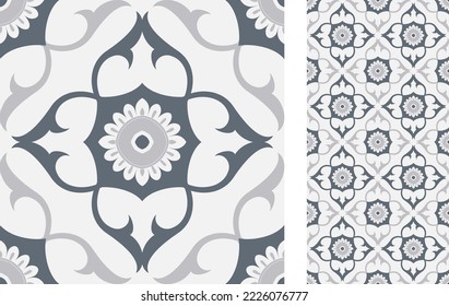 Seamless Azulejo tile. Portuguese and Spain decor. Ceramic tile. Seamless Floral pattern. Vector hand drawn illustration, typical portuguese and spanish tile