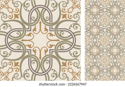 Seamless Azulejo tile. Portuguese and Spain decor. Ceramic tile with Victorian motives. Seamless Floral pattern. Vector hand drawn illustration, typical portuguese and spanish tile