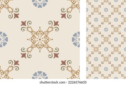 Seamless Azulejo tile. Portuguese and Spain decor. Ceramic tile with Victorian motives. Seamless Floral pattern. Vector hand drawn illustration, typical portuguese and spanish tile