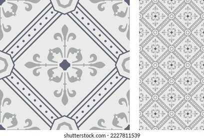 Baldosa de Azulejo sin inconveniente. Decoración portuguesa y española. Baldosa cerámica. Patrón floral sin foco. Ilustración de vectores dibujada a mano, azulejo típico portugués y español