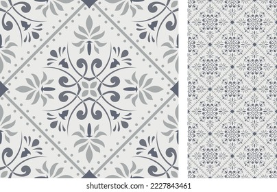 Seamless Azulejo tile. Portuguese and Spain decor. Ceramic tile. Seamless Floral pattern. Vector hand drawn illustration, typical portuguese and spanish tile