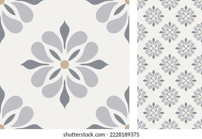 Seamless Azulejo tile. Portuguese and Spain decor. Ceramic tile. Seamless Floral pattern. Vector hand drawn illustration, typical portuguese and spanish tile