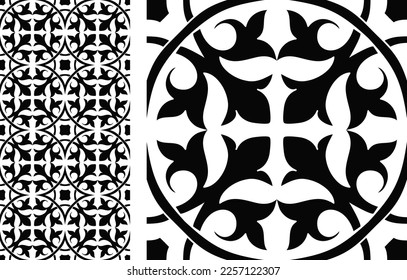 Seamless Azulejo tile. Portuguese and Spain decor. Ceramic tile. Seamless Floral pattern. Vector hand drawn illustration, typical portuguese and spanish tile