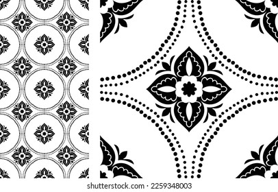 Seamless Azulejo tile. Portuguese and Spain decor. Ceramic tile. Seamless Floral pattern. Vector hand drawn illustration, typical portuguese and spanish tile