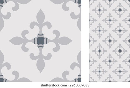 Seamless Azulejo tile. Portuguese and Spain decor. Ceramic tile. Seamless Floral pattern. Vector hand drawn illustration, typical portuguese and spanish tile