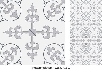 Seamless Azulejo tile. Portuguese and Spain decor. Ceramic tile. Seamless Victorian pattern. Vector hand drawn illustration, typical portuguese and spanish tile