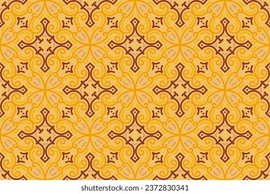 Seamless Azulejo tile. Portuguese and Spain decor. Ceramic tile with Victorian motives. Seamless Floral pattern. Vector hand drawn illustration, typical portuguese and spanish tile