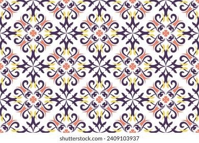 Seamless Azulejo tile. Portuguese and Spain decor. Ceramic tile with Victorian motives. Seamless Floral pattern. Vector hand drawn illustration, typical portuguese and spanish tile