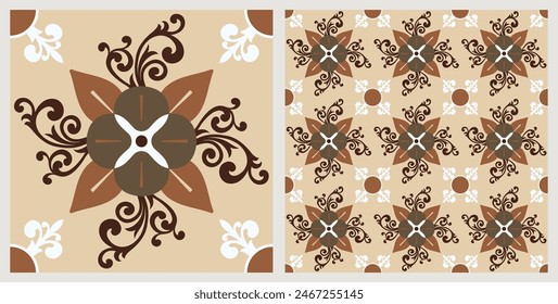 Seamless Azulejo tile. Portuguese and Spain decor. Ceramic tile. Seamless Floral pattern. Vector hand drawn illustration, typical portuguese and spanish tile