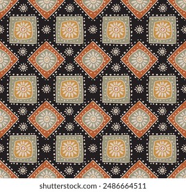Seamless Azulejo tile. Portuguese and Spain decor. Ceramic tile with Victorian motives. Seamless Floral pattern. Vector hand drawn illustration, typical portuguese and spanish tile