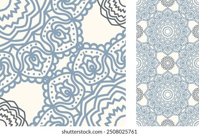 Seamless Azulejo tile. Portuguese and Spain decor. Ceramic tile with Victorian motives. Mandala. Seamless Floral pattern. Vector hand drawn illustration, typical portuguese and spanish tile pattern