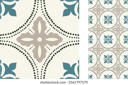 Seamless Azulejo tile. Portuguese and Spain decor. Ceramic tile. Seamless Floral pattern. Vector hand drawn illustration, typical portuguese and spanish tile