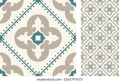 Seamless Azulejo tile. Portuguese and Spain decor. Ceramic tile. Seamless Floral pattern. Vector hand drawn illustration, typical portuguese and spanish tile