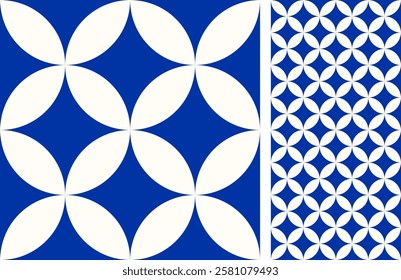 Seamless Azulejo tile. Portuguese and Spain decor. Ceramic tile in blue and white. Seamless geometric pattern. Vector hand drawn illustration, typical portuguese and spanish tile