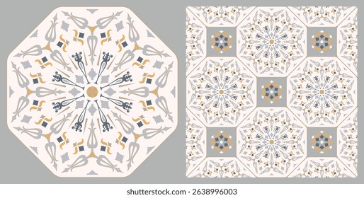 Seamless azulejo tiles. Portugal and Spain decor. Victorian ceramic tiles. Seamless floral pattern. Vector hand drawn illustration, typical Portuguese and Spanish tiles