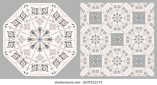 Seamless azulejo tiles. Portugal and Spain decor. Victorian ceramic tiles. Seamless floral pattern. Vector hand drawn illustration, typical Portuguese and Spanish tiles