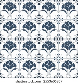 Seamless Azulejos Ceramic Tile Patterns Collection with Hand-Drawn Traditional Blue Floral and Geometric Designs – Ideal for Unique Interior Decor and Artistic Backgrounds