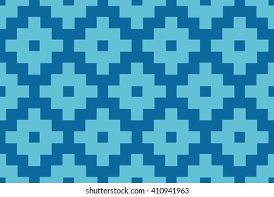 Seamless azure blue fashion ethnic pixel pattern vector