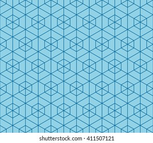 Seamless azure blue hexagonal outline grid pattern vector