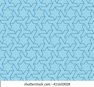 Seamless azure blue islamic hexagonal stars pattern vector