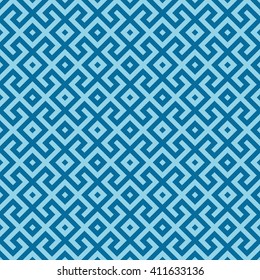 Seamless azure blue islamic op art geometric pattern vector