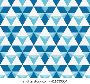 Seamless azure blue isometric 3D illusion triangles pattern vector