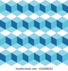 Seamless azure blue isometric cubes levels puzzle illusion pattern vector