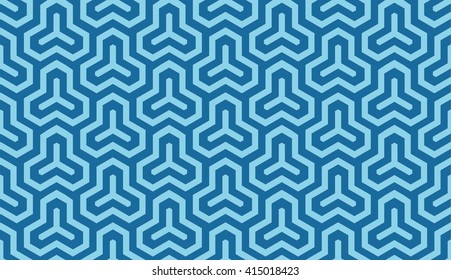 Seamless azure blue isometric hexagonal symmetry medieval pattern vector