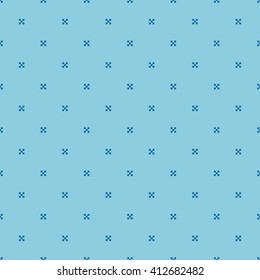 Seamless azure blue pixel cross textile pattern vector