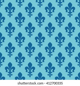 Seamless azure blue vintage classical French royal ornate Fleur de lis pattern vector
