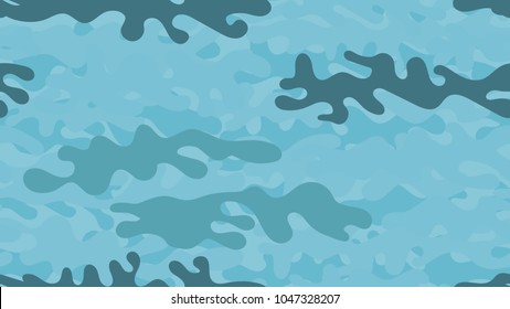 Seamless azure camouflage pattern. Repeating bright blue military clothing texture.

