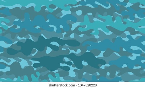 Seamless azure camouflage pattern. Repeating bright blue military clothing texture.
