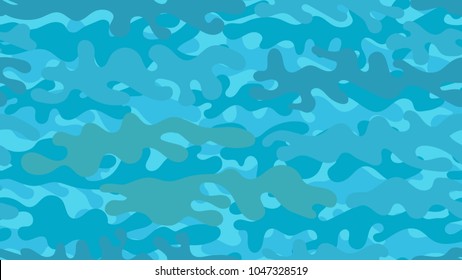Seamless azure camouflage pattern. Repeating bright blue military clothing texture.
