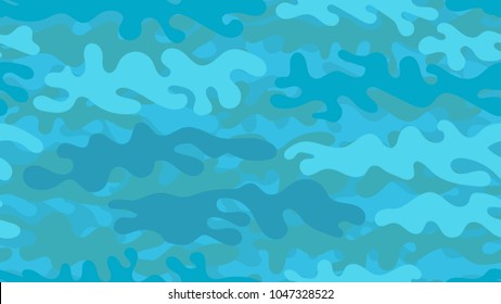 Seamless azure camouflage pattern. Repeating bright blue military clothing texture.
