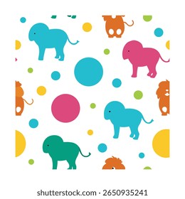 Seamless Baby Animal Silhouettes Pattern with Elephants and Giraffes