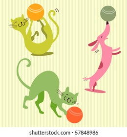 Seamless baby background with cats and dog