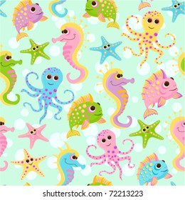 Seamless baby background with the fishes in the sea