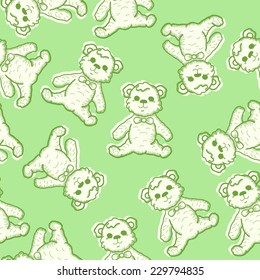 Seamless Baby Background with hand drawn teddy bear. Vector illustration