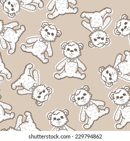 Seamless Baby Background with hand drawn teddy bear. Vector illustration