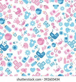 Seamless Baby Background for Baby Shower. Vector seamless baby and pregnancy pattern.