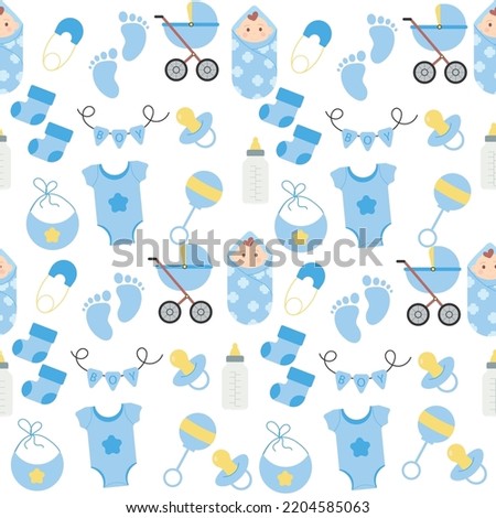 Seamless baby boy pattern. Baby showers. Vector illustration.