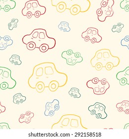 Seamless baby boy pattern in vector. Background. Boyish wallpaper.Pattern with hand drawn cars.