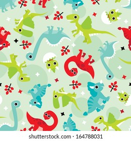 Seamless baby dinosaur animal fun illustration background pattern in vector 