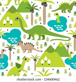 Seamless baby dinosaur animal illustration background pattern in vector