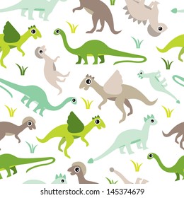 Seamless baby dinosaur animal illustration background boy pattern in vector